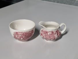 Engels rood Coaching Taverns Royal Tudor Ware Staffordshire Roomstelletje