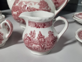 Engels rood Wedgwood Adams English Scenic theeservies 8 personen (golvend randje)