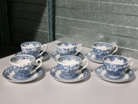 Engels blauw Jachtservies Myott's Country Life set 6x Kop en schotel