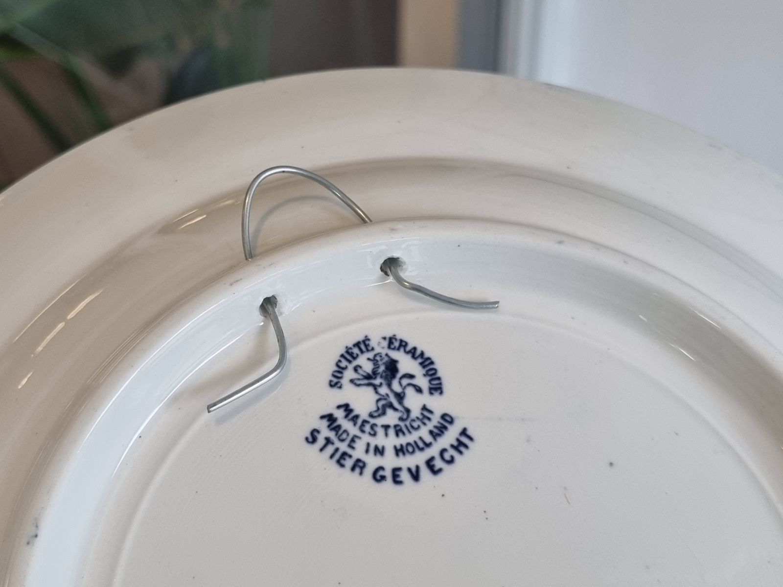 Societe Ceramique decor Stier Gevecht blauw plat Wandbord 23 cm
