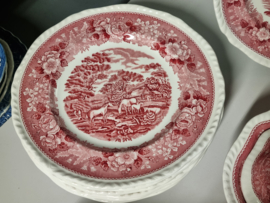 Engels rood Wedgwood Adams English Scenic serviesset 8 personen (golvend randje)