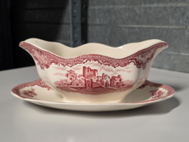 Engels rood Johnson Bros Old Britain Castles sauskom op vaste onderschotel