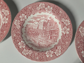 Engels rood Coaching Taverns Royal Tudor Ware Staffordshire set 6x diep bord 23 cm