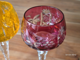 Boheems Kristal Glas set (4) van 2x op hoge voet 19,5 cm kleur: rose en oranje