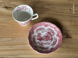 Engels rood Grindley Country Inns Koffie kopje met schotel (bloem binnenkant)