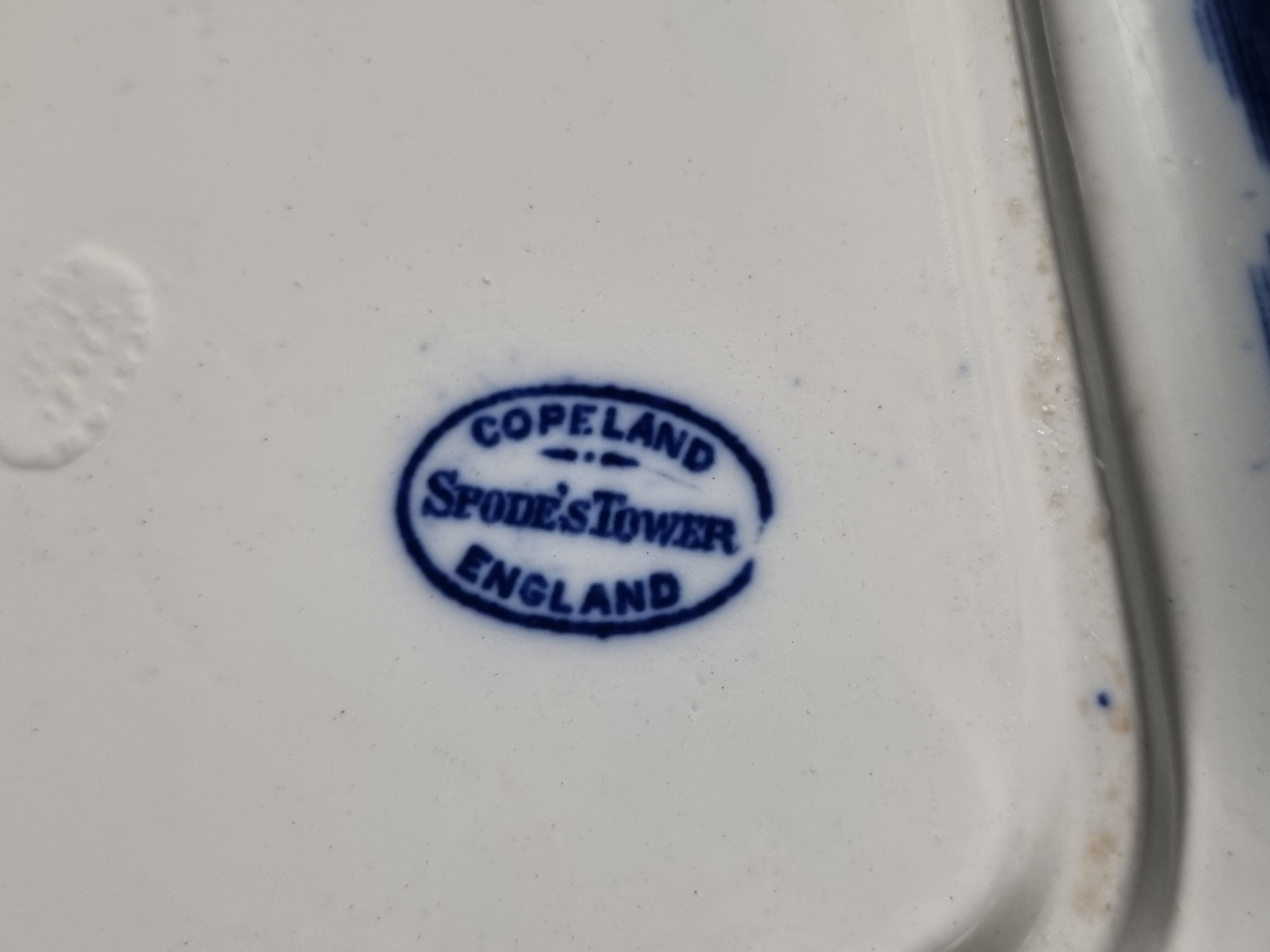 Engels Copeland Spode's Tower blauw hoge vierkante schaal