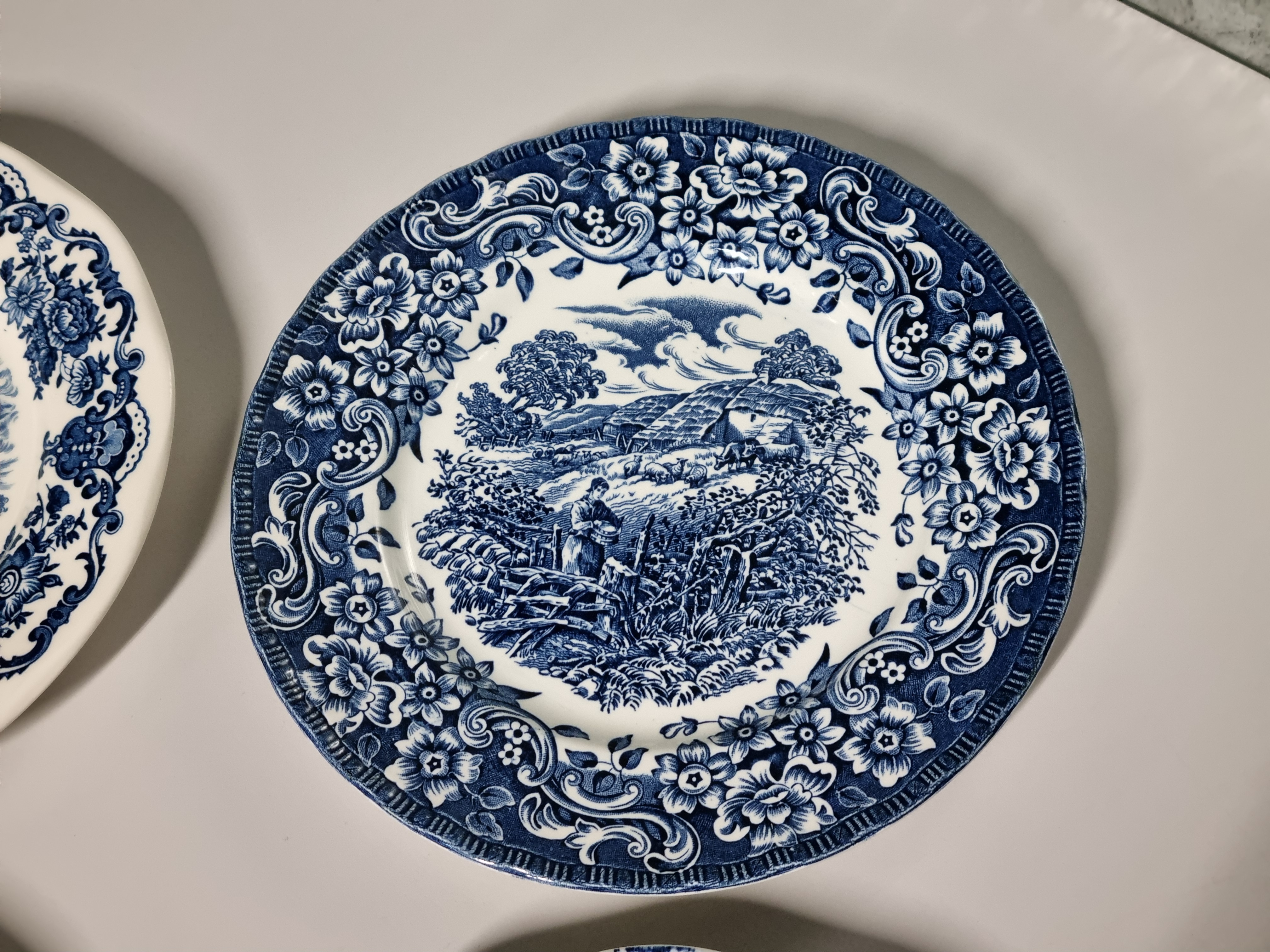 Verkocht = Engels blauw Set 6x mix & match ontbijtbordje dessertbordje 20 cm