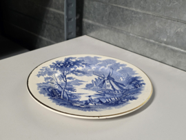 Engels blauw Palissy Ware Windmill ontbijtbord 20 cm