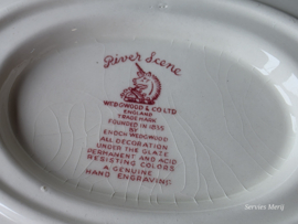 Engels rood Enoch Wedgwood River Scene sauskom op vaste onderschotel