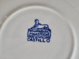 Regout Castillo blauw set 6x Kop en schotel (blauwe rand en met puntoortje)