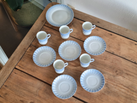 Vintage Porsgrund Norway blauw set 5x Kop en schotel en Serveerbordje