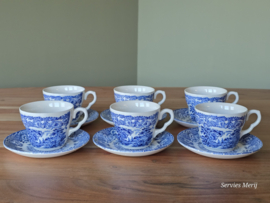 Engels blauw English Ironstone Tableware EIT set 6x kop en schotel (hooiwagen)