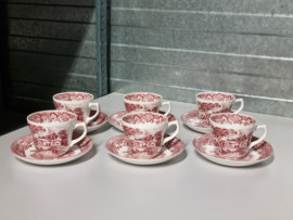 Engels rood Country Style set 6x Kop en schotel