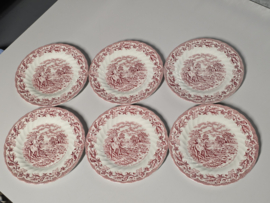Engels rood Jachtservies Myott's Country Life set 6x ontbijtbordje 20 cm