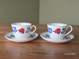 Boerenbont Regout Royal Sphinx set 2x robuuste chocoladekop met schotel 9,5 cm