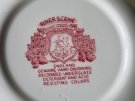Engels rood Royal Warwick River Scene hoge ronde schaal 25 cm