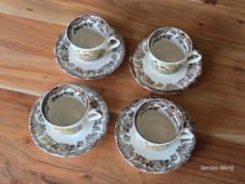 Engels Palissy Game Series set 4x koffie kop en schotel (afb. hoender - eend)