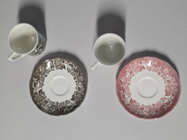 Engels bruin Meakin Stratford Stage set 2x kop en schotel (bruin en rood)