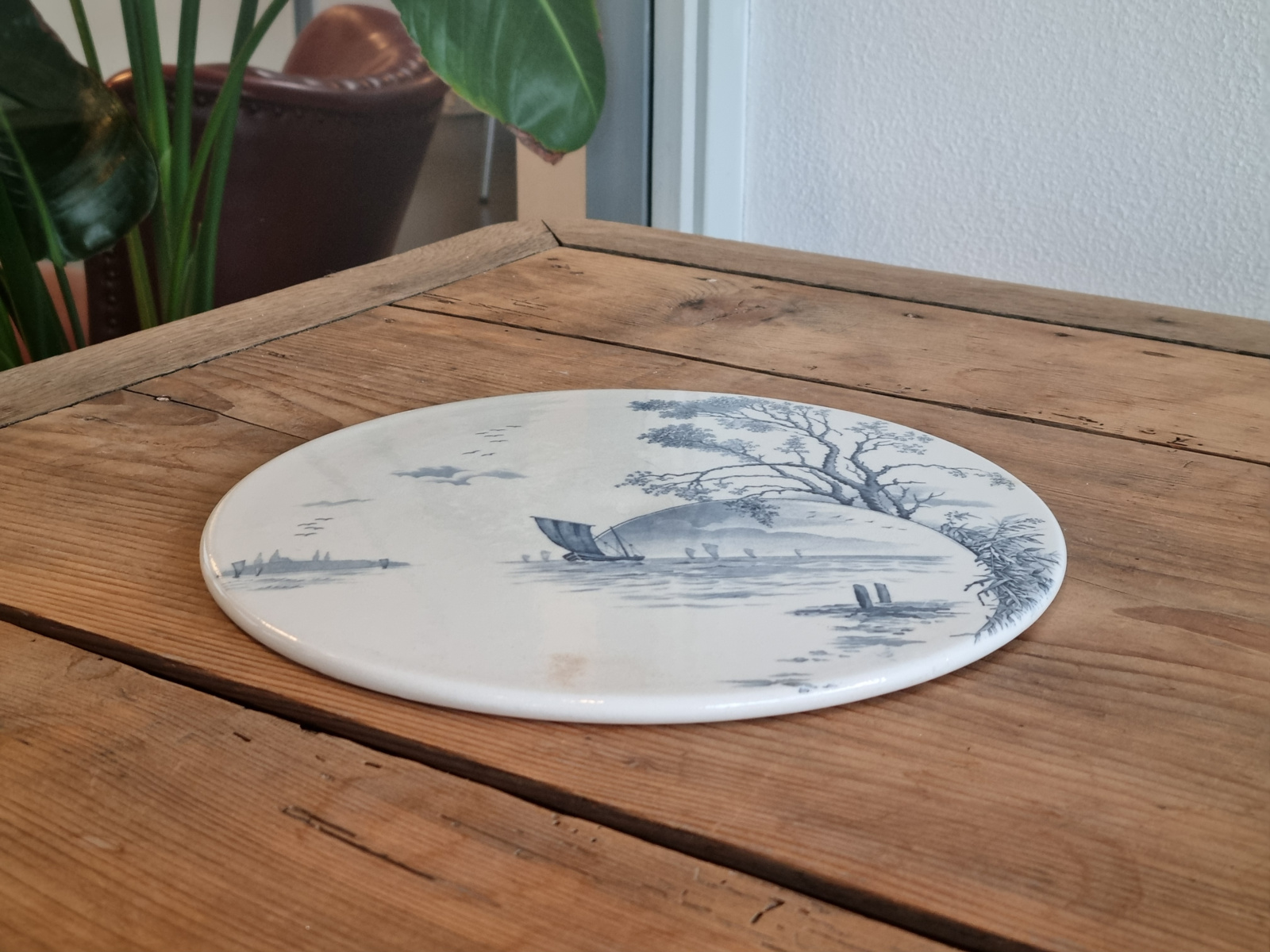 Petrus Regout Marines donkerblauw onderzetter 26 cm (rond model, zonsondergang)