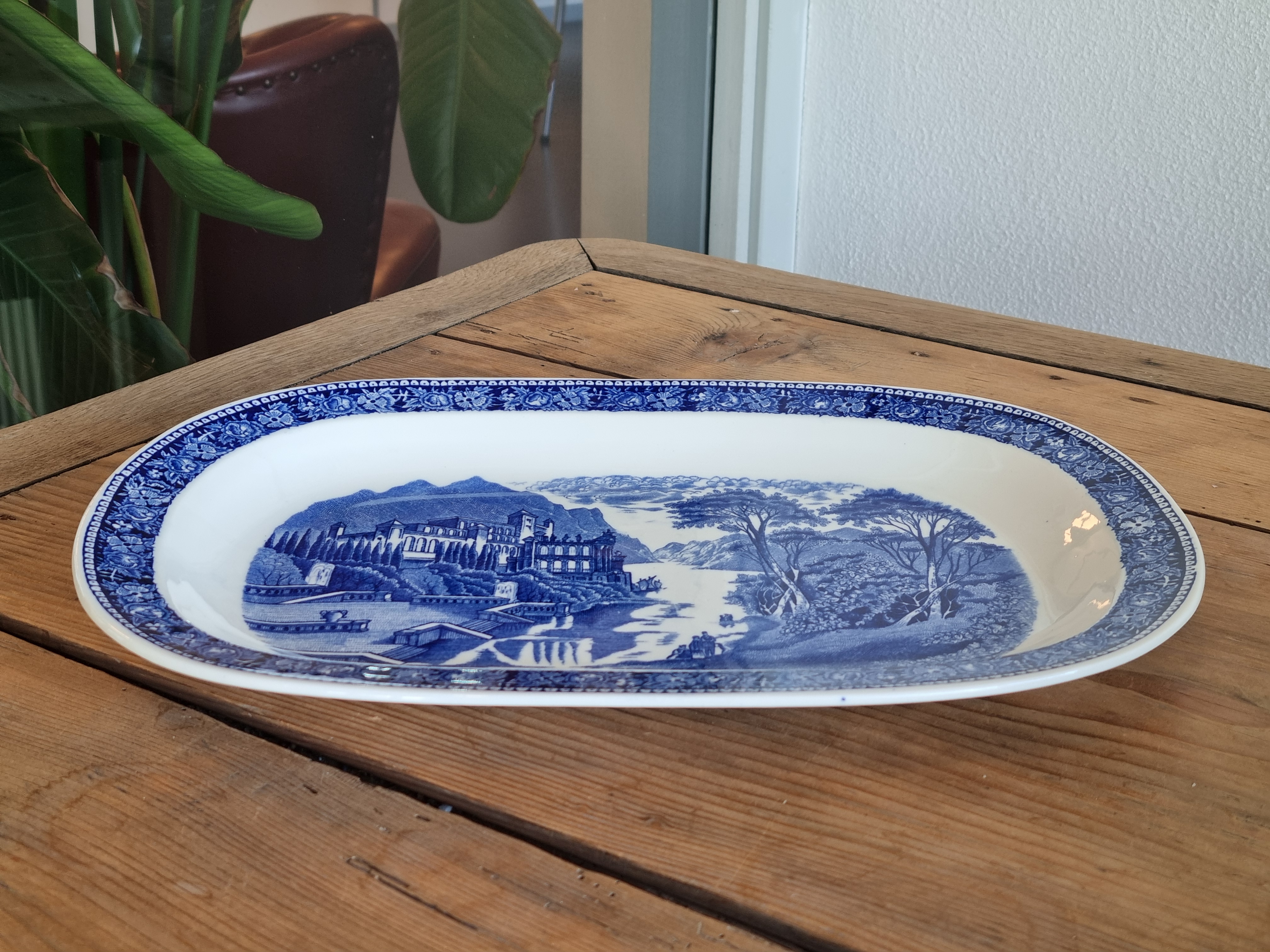 Regout Castillo Old England Cambridge blauw robuuste rechthoekige schaal 37 cm