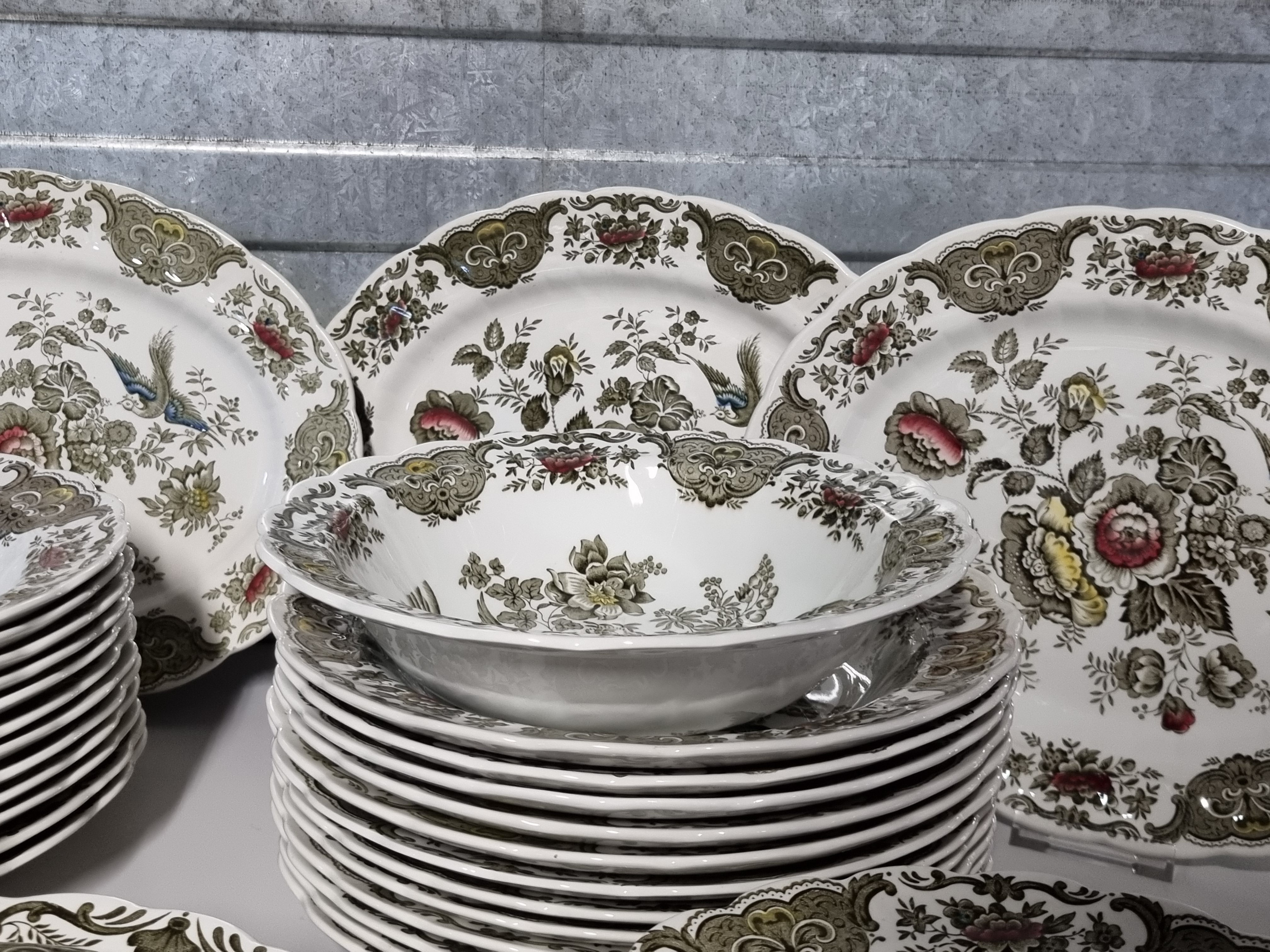 Engels Ridgway Windsor groen gekleurd compleet eetservies 24 personen