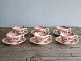 Boerenhoeve Rood Societe Ceramique set van 6x Kop en schotel (creme)