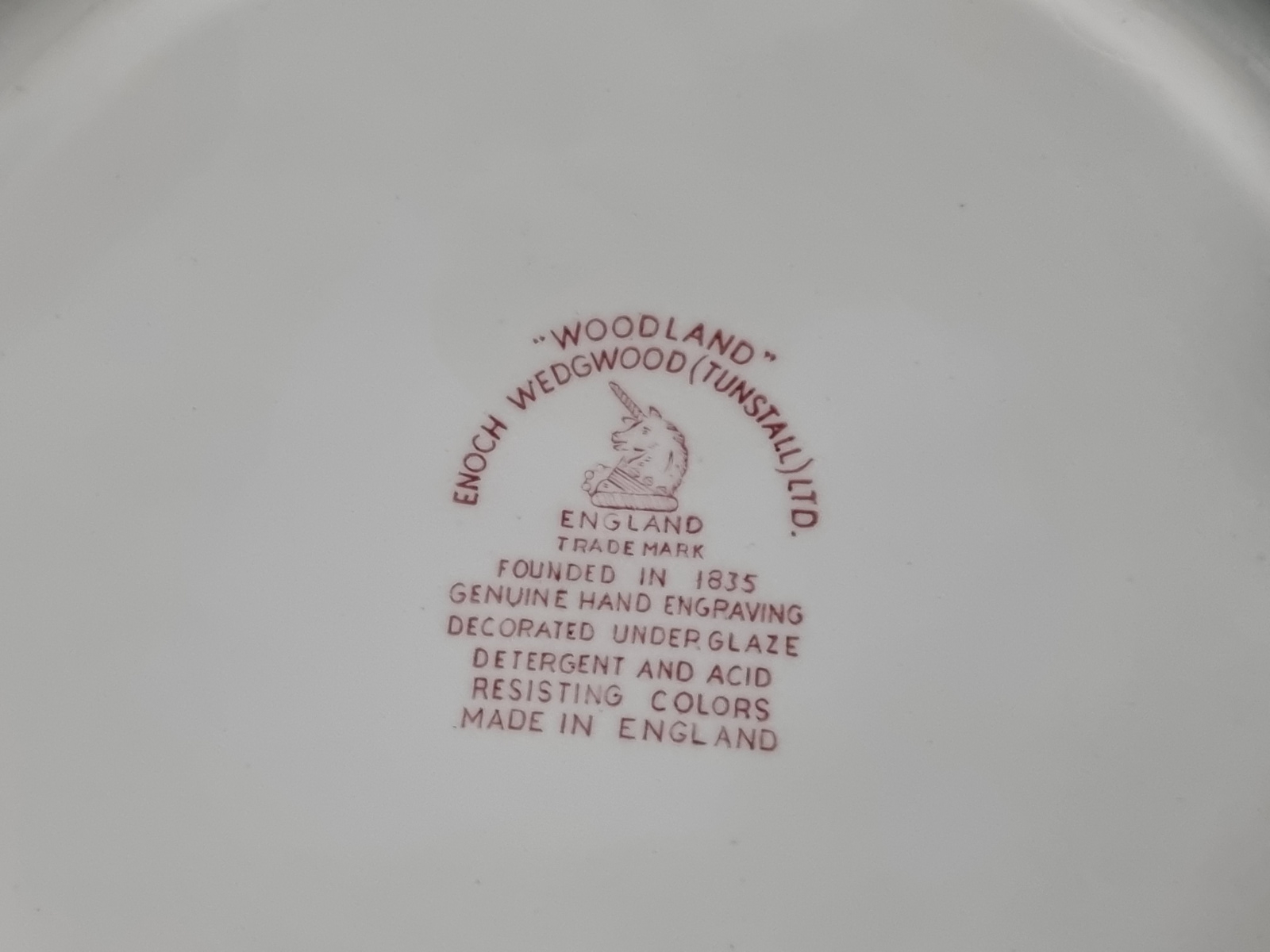Engels rood Enoch Wedgwood Woodland Gebaksbord Pannenkoekenbord 28,5 cm
