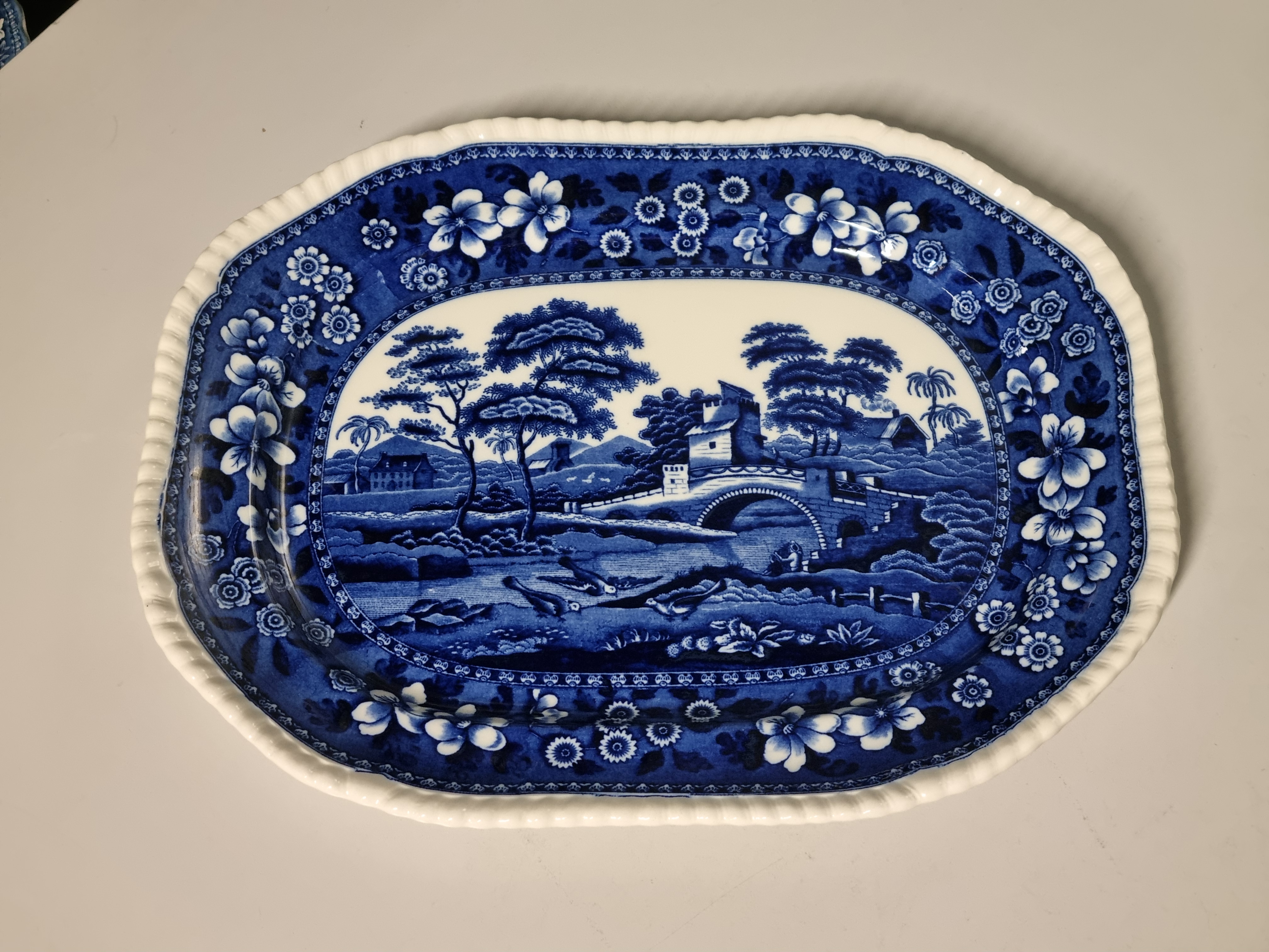 Engels Copeland Spode's Tower blauw grote rechthoekige schaal 38 cm
