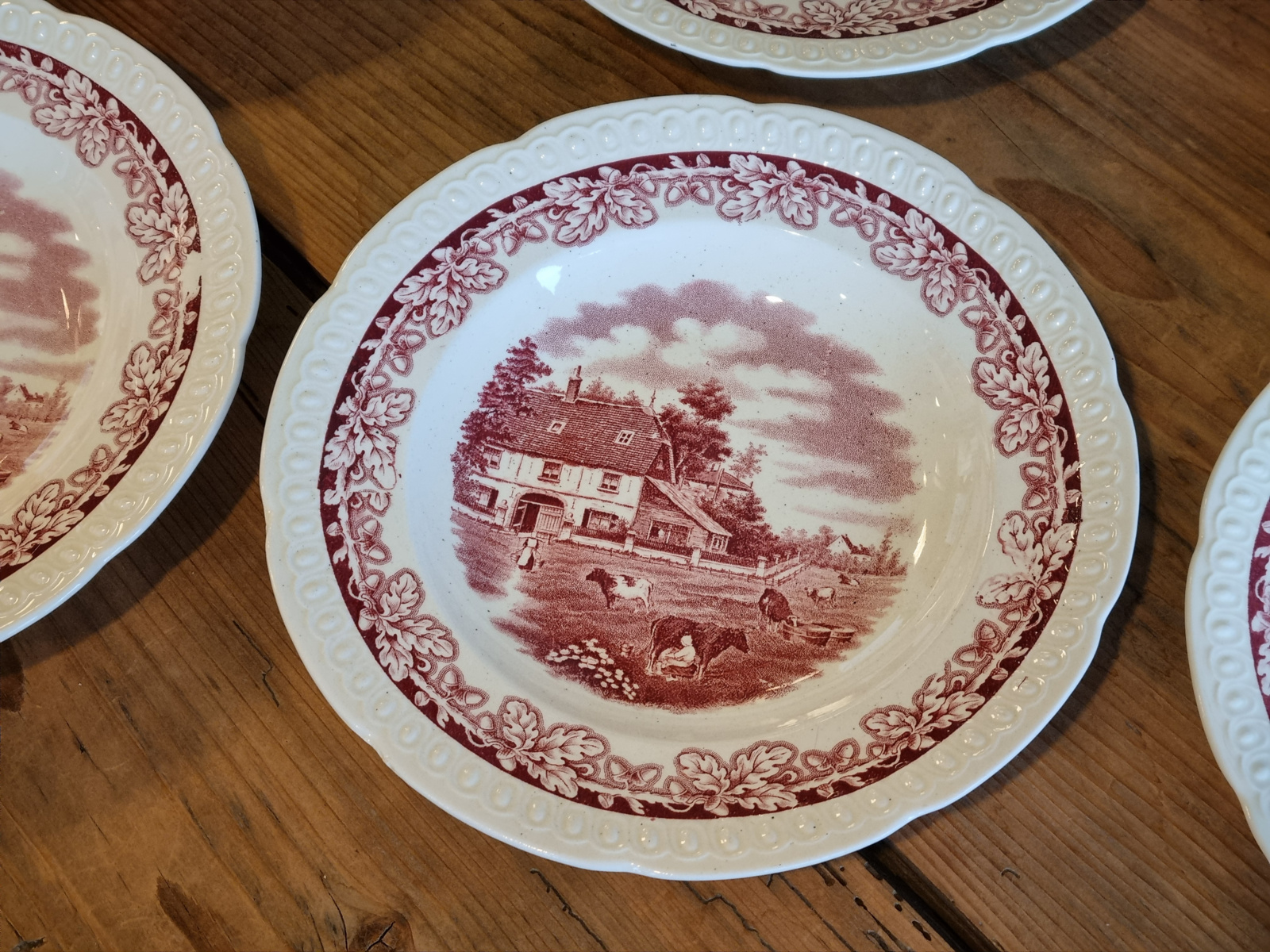 Boerenhoeve Rood Societe Ceramique set 6x diep pasta curry bord 24 cm
