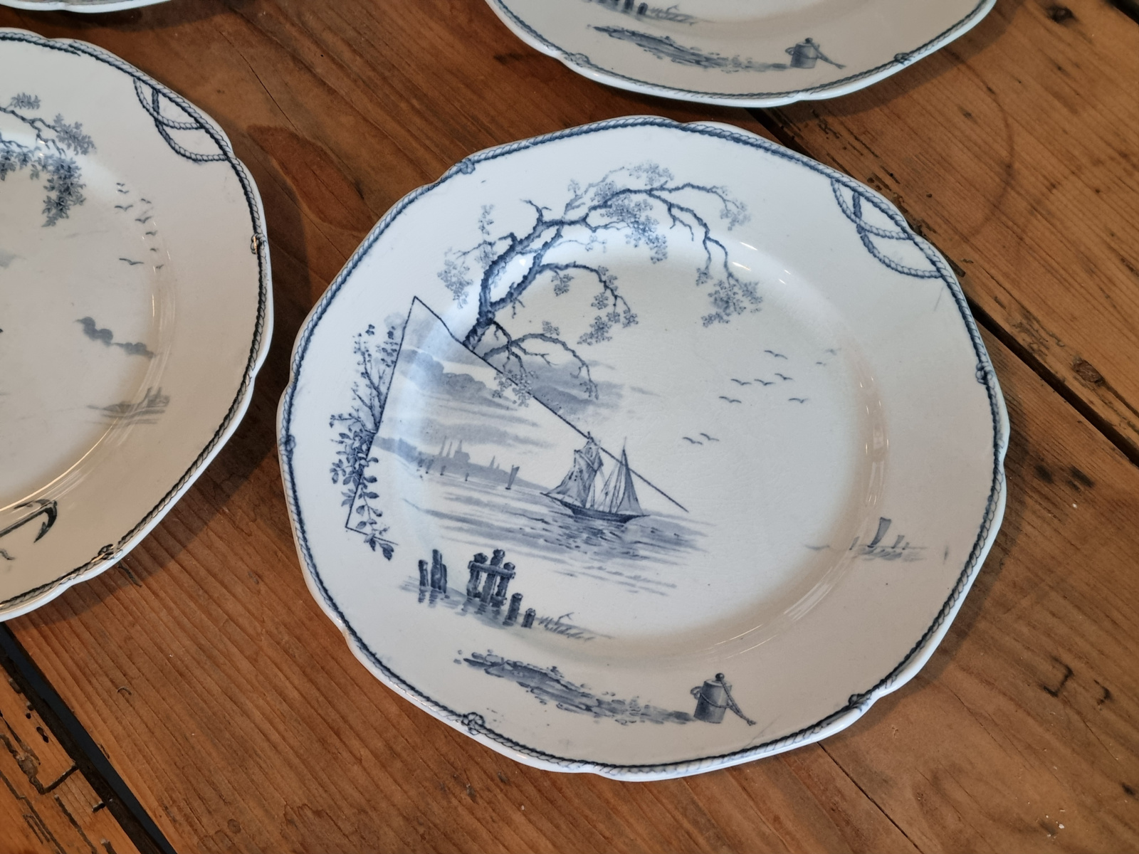 Petrus Regout Marines donkerblauw set 6x plat dinerbord 23,5 cm (hoekig model)