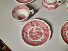 Engels rood Wedgwood Adams English Scenic theeservies 8 personen (golvend randje)