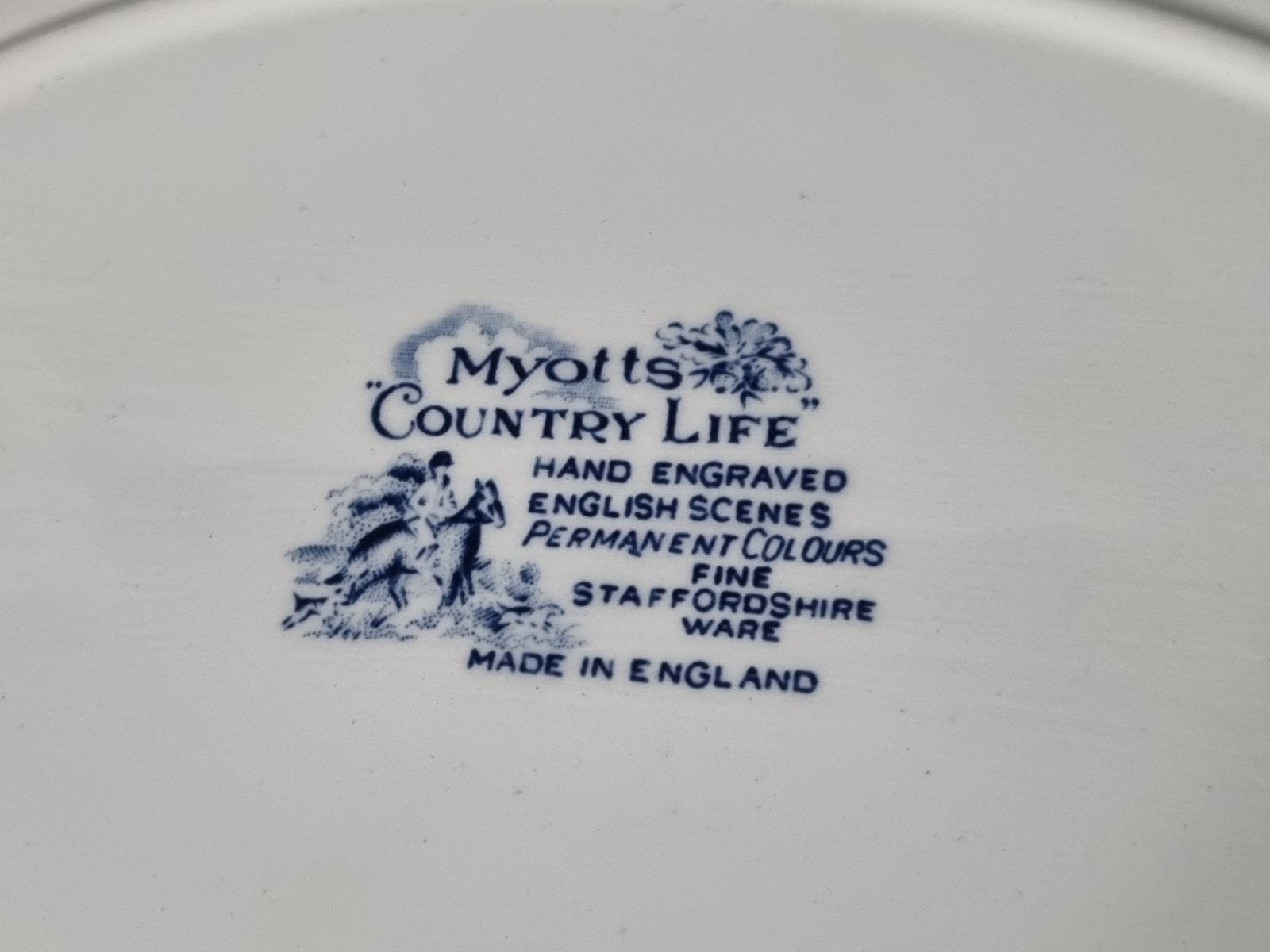 Engels blauw Jachtservies Myott's Country Life ovale schaal 29,5 cm