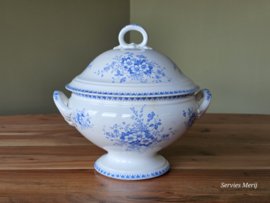 Societe Ceramique Anna licht blauw  hoge dekschaal terrine | soepterrine