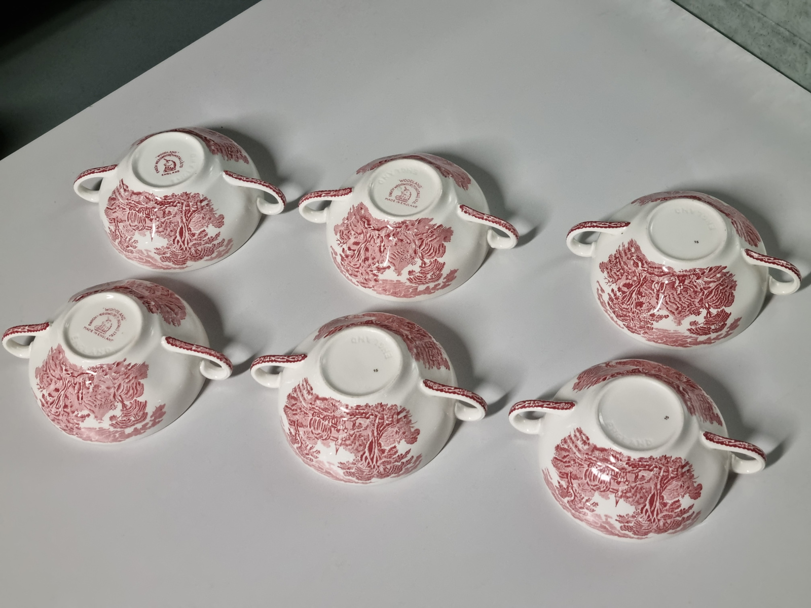 Engels rood Enoch Wedgwood Woodland set 6x Soepkom