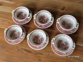 Villeroy en Boch Burgenland rood set 6x soepkom met schotel (stapelbaar oortje)