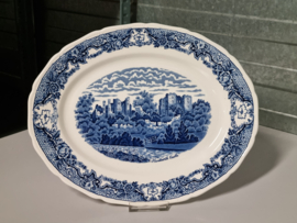 Engels blauw Royal Swan Historie Castles grote ovale schaal 35,5 cm