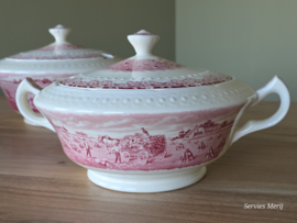 Boerenhoeve Rood Societe Ceramique set 3x ronde schalen met deksel