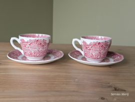 Engels rood Enoch Wedgwood Avon Cottage set 2x kop en schotel