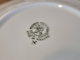 Societe Ceramique creme met rood/zwart randje Set 4x Diep Pasta Curry Bord 23,5 cm
