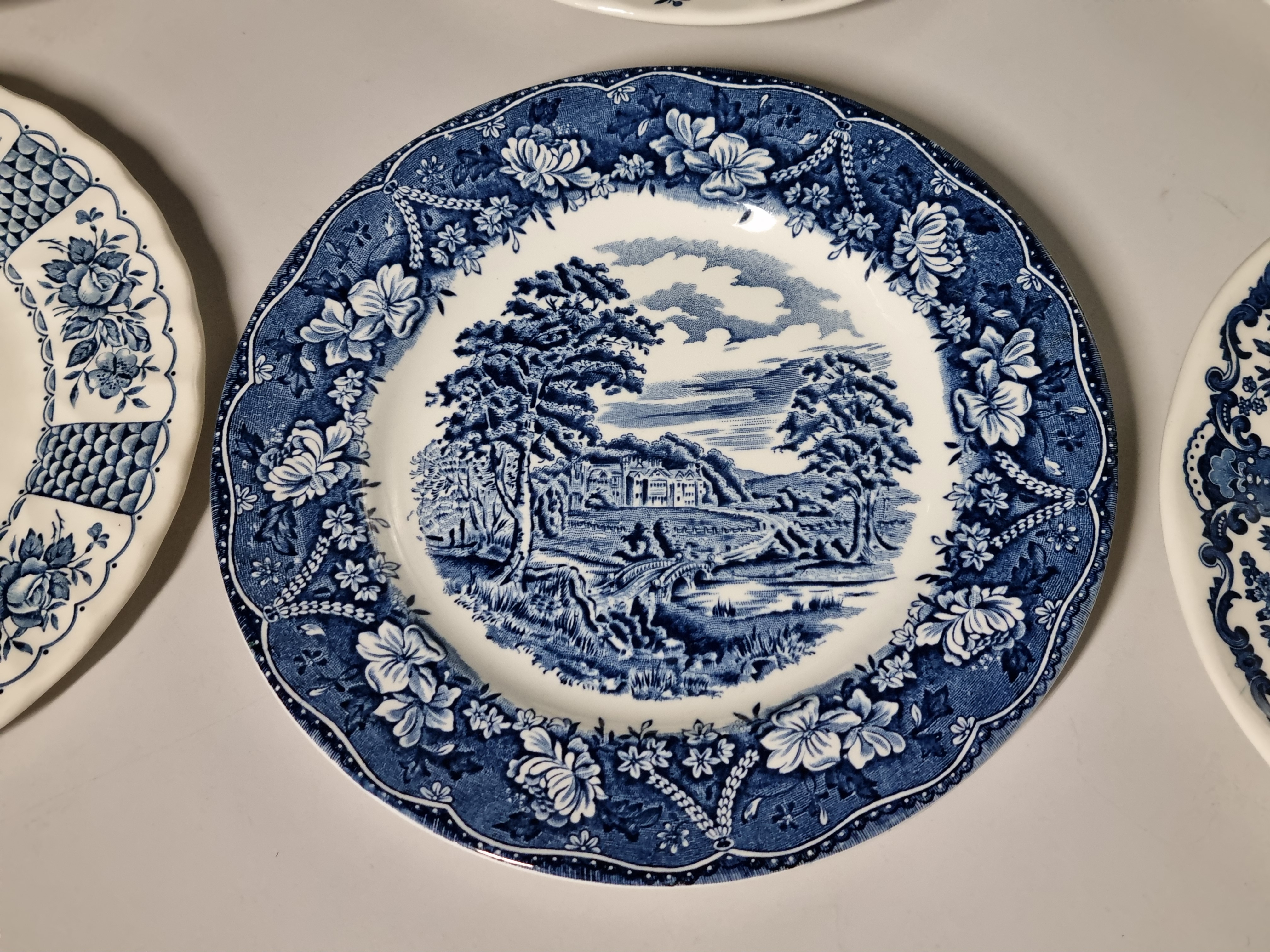Engels blauw Set 6x mix & match ontbijtbord dessertbord 20 cm