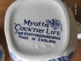 Engels blauw Jachtservies Myott's Country Life Roomstel met suikerkommetje