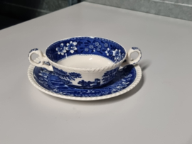 Engels Copeland Spode's Tower blauw Soepkom met schotel