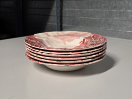 Engels rood Johnson Bros Olde English Countryside set 6x diep bord 22,5 cm