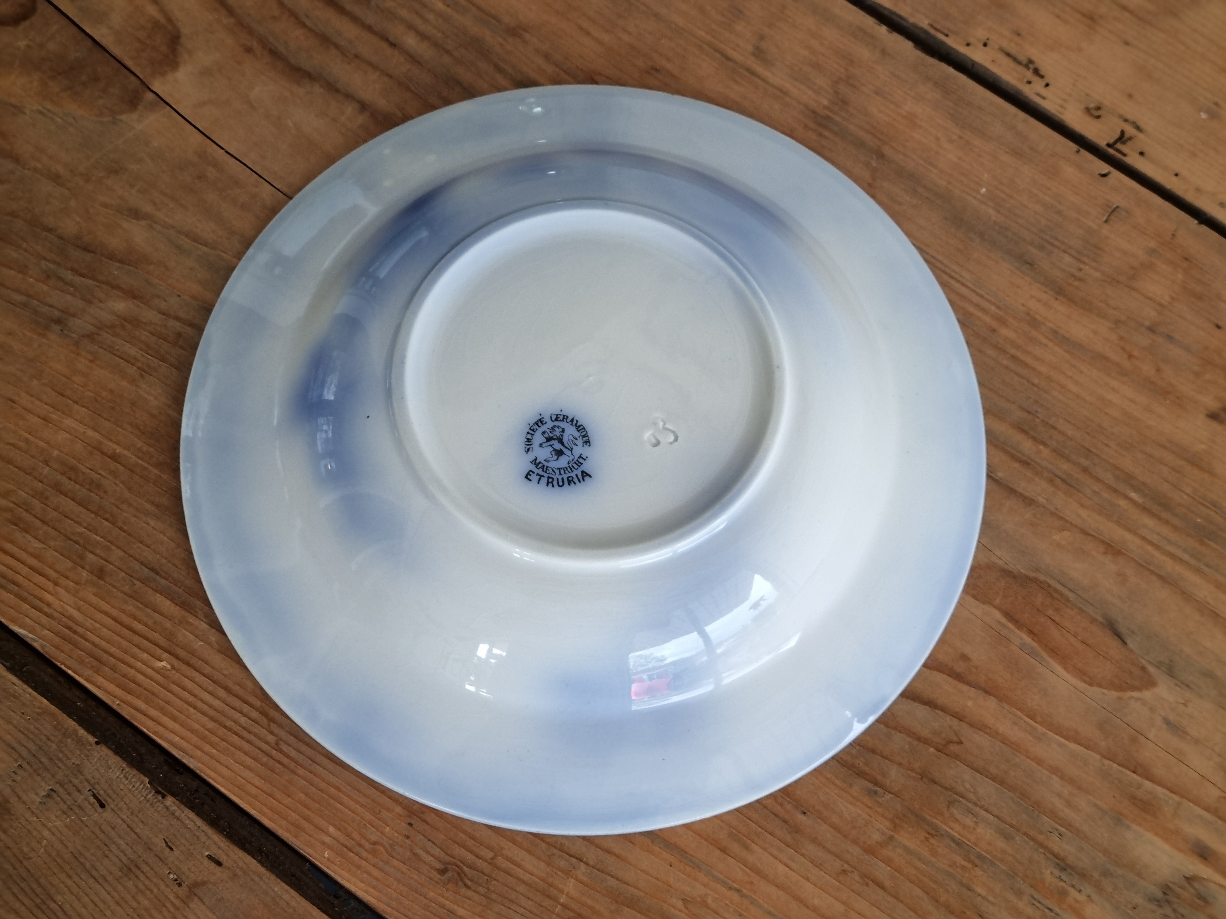 Societe Ceramique Etruria vloeiblauw diep pasta curry bord 23,5 cm