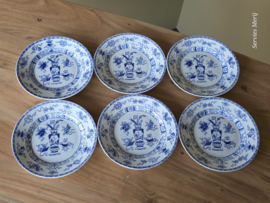 Potiche blauw Petrus Regout set 6x bordje 18,5 cm