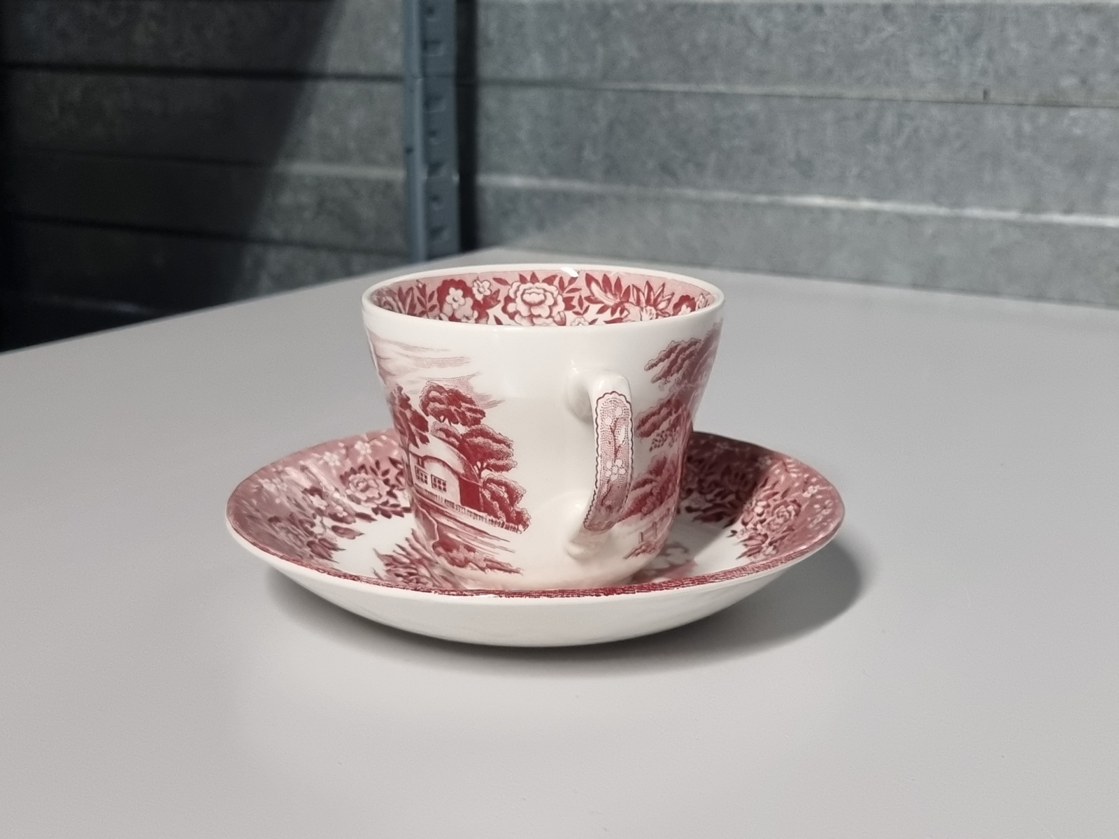 Engels rood Country Style set 6x Kop en schotel