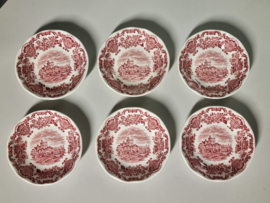 Engels rood Enoch Wedgwood  Royal Homes of Britain set 6x schaaltje 12,5 cm