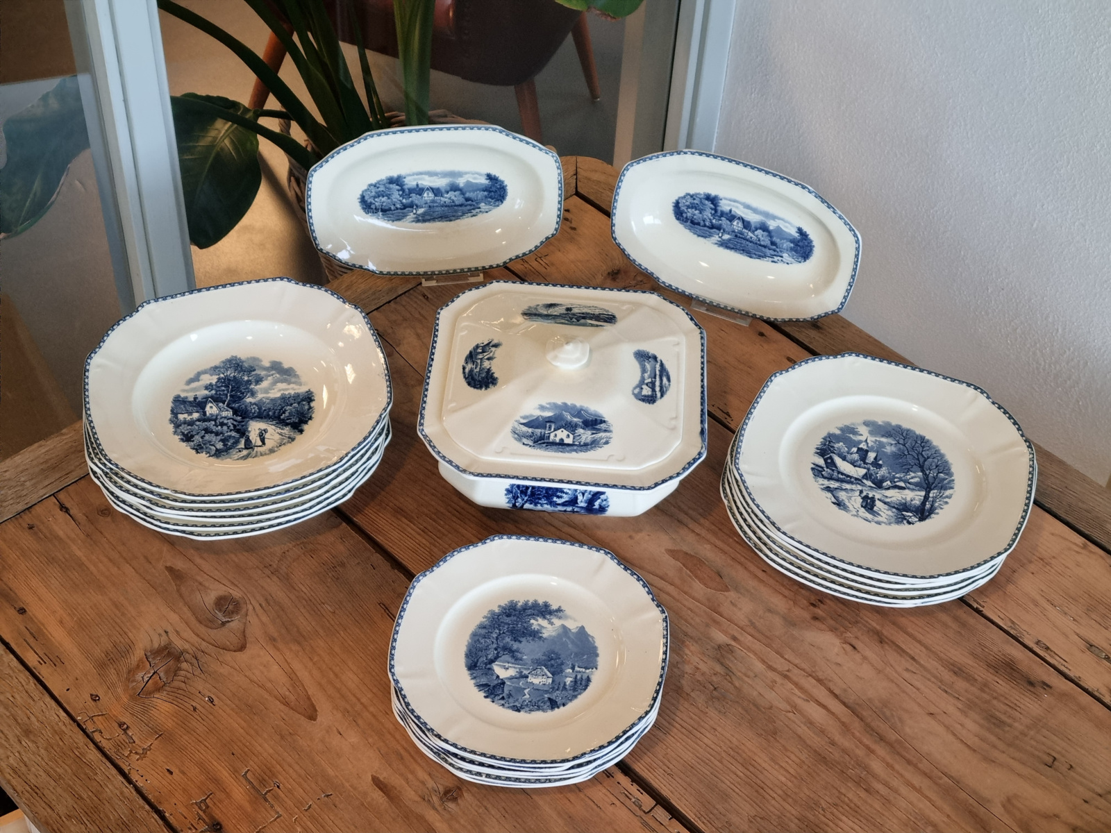 Landschap Blauw Societe Ceramique compleet Eetservies 6 persoons (hoekig model)