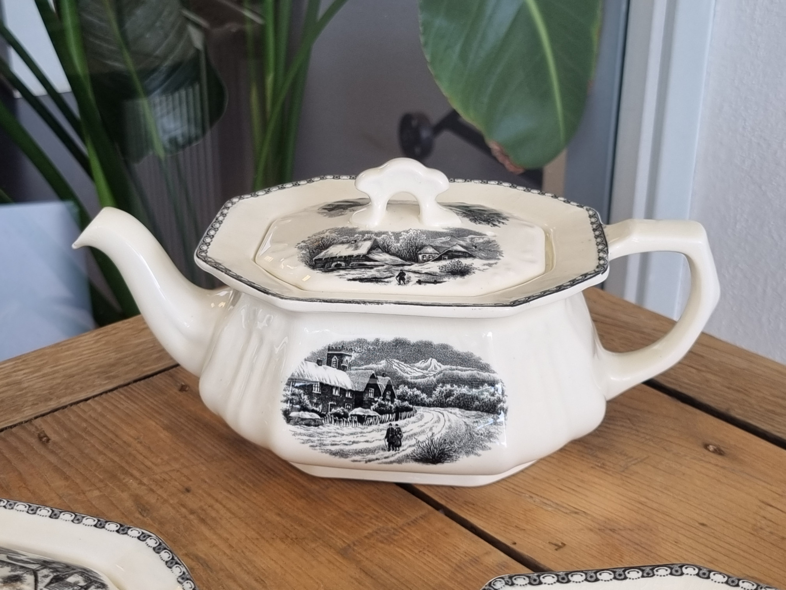 Landschap Zwart Societe Ceramiquet Theeservies 4-pers. (hoekig model)