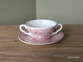Engels rood English Ironstone Tableware EIT soepkom en schotel (paard en wagen)
